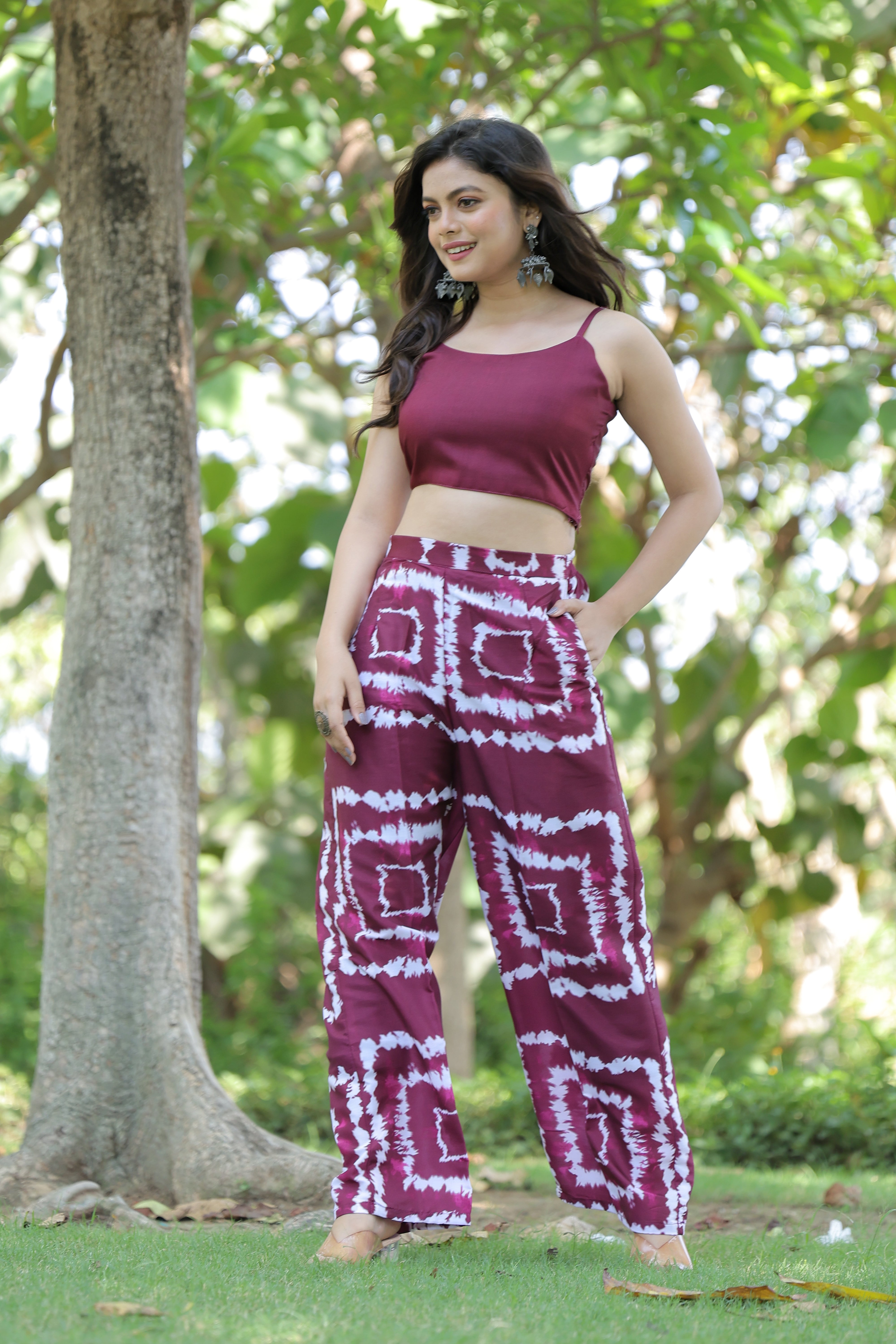 Wine Shibori Print Co-Ord Set