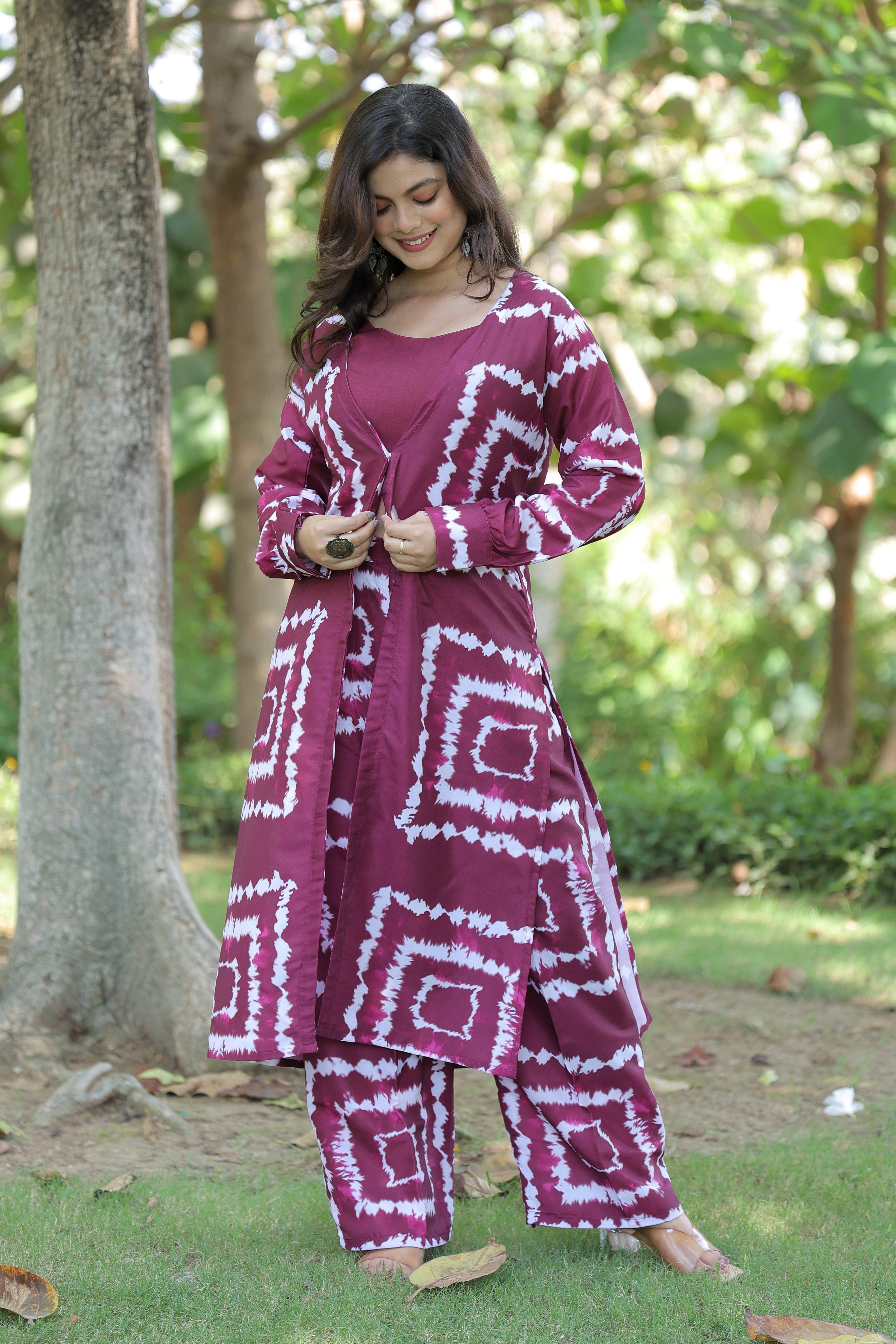 Wine Shibori Print Co-Ord Set