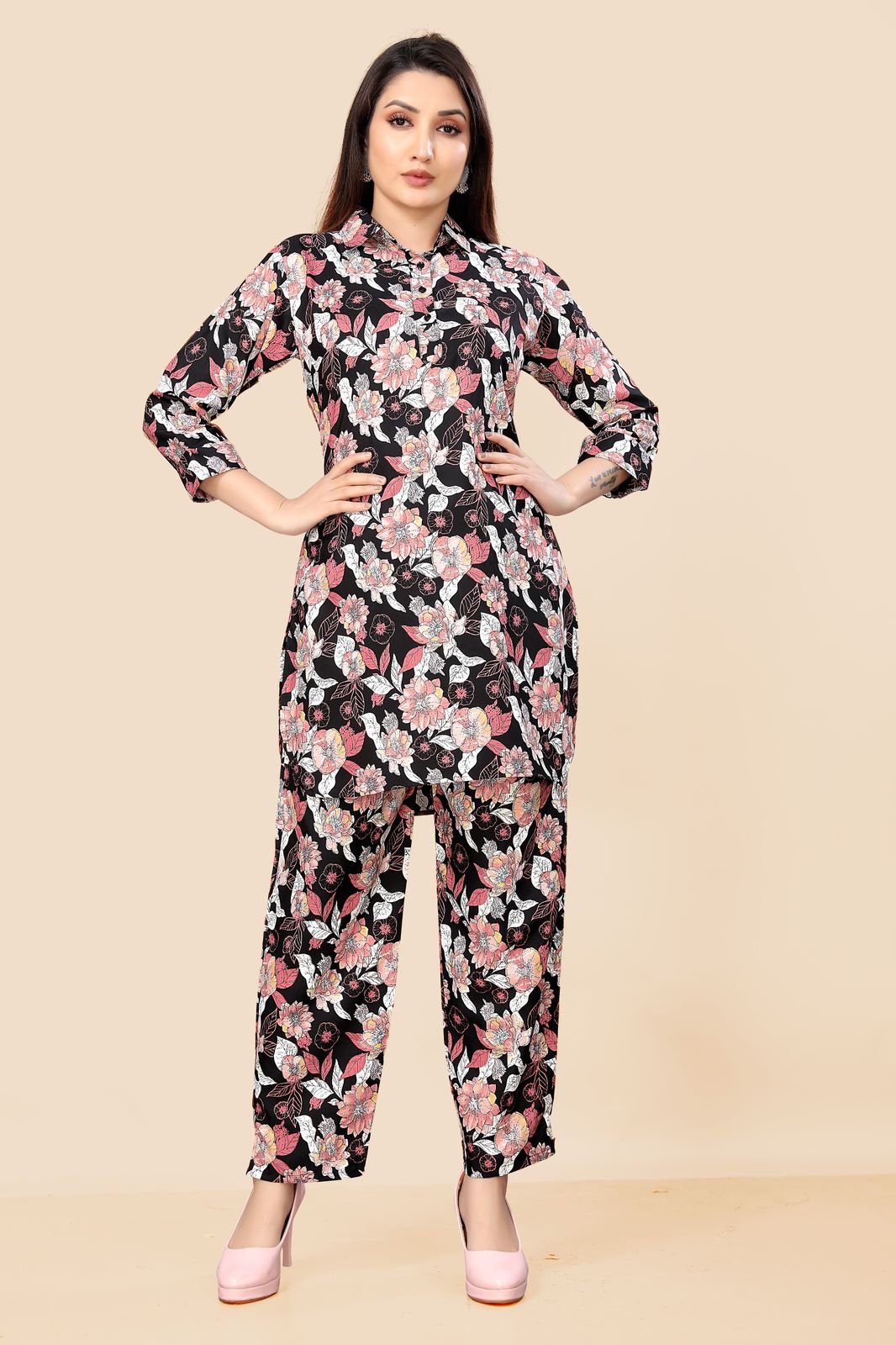 Blac Frower Print Co-Ord Set