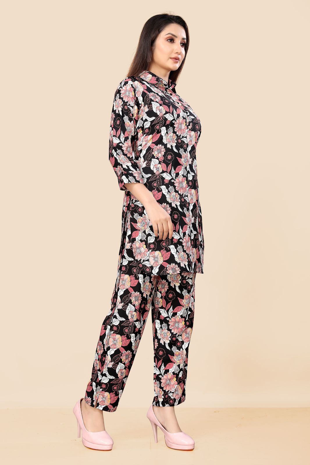 Blac Frower Print Co-Ord Set