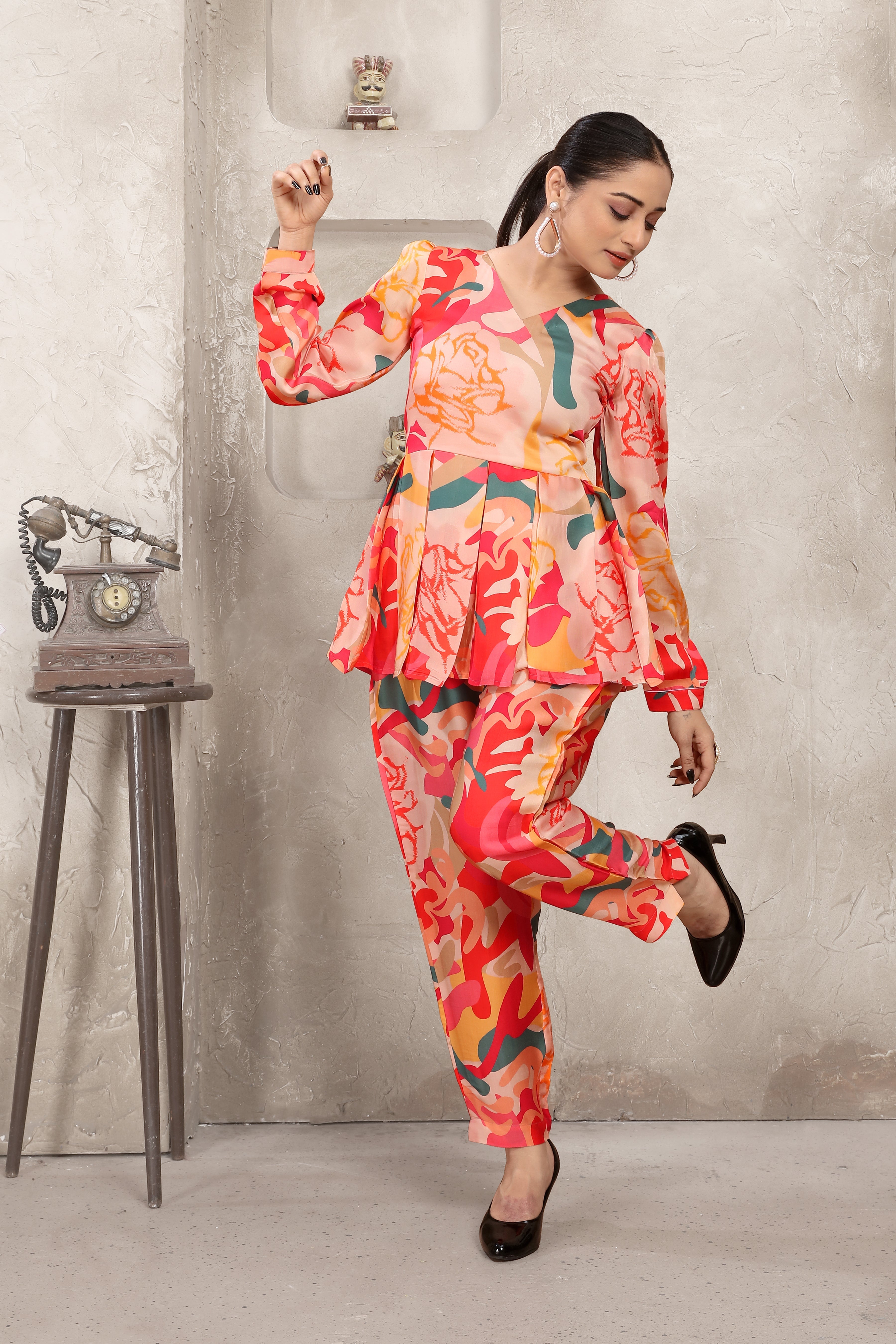 Orange and Red Attractive Print Co-Ord Set