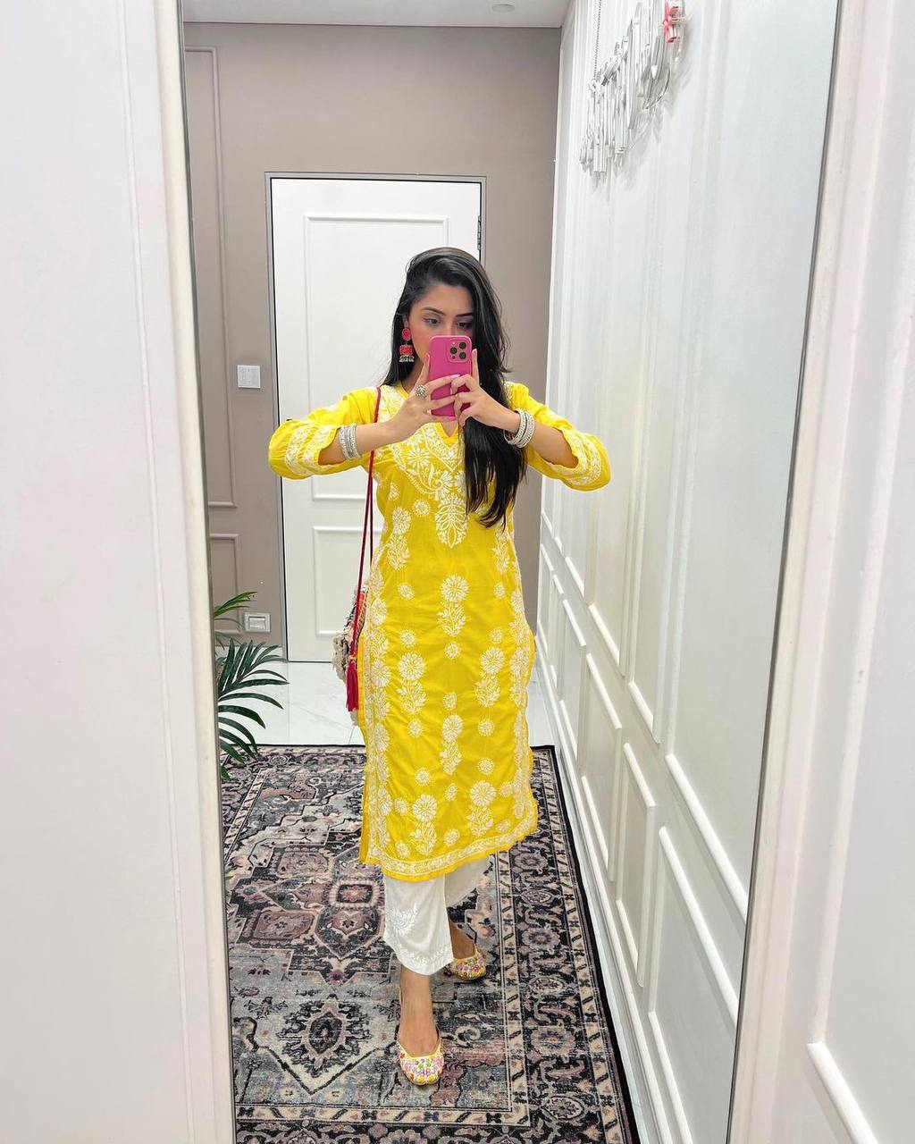 Yellow Designer Chikankari Special Kurta With Pan Set