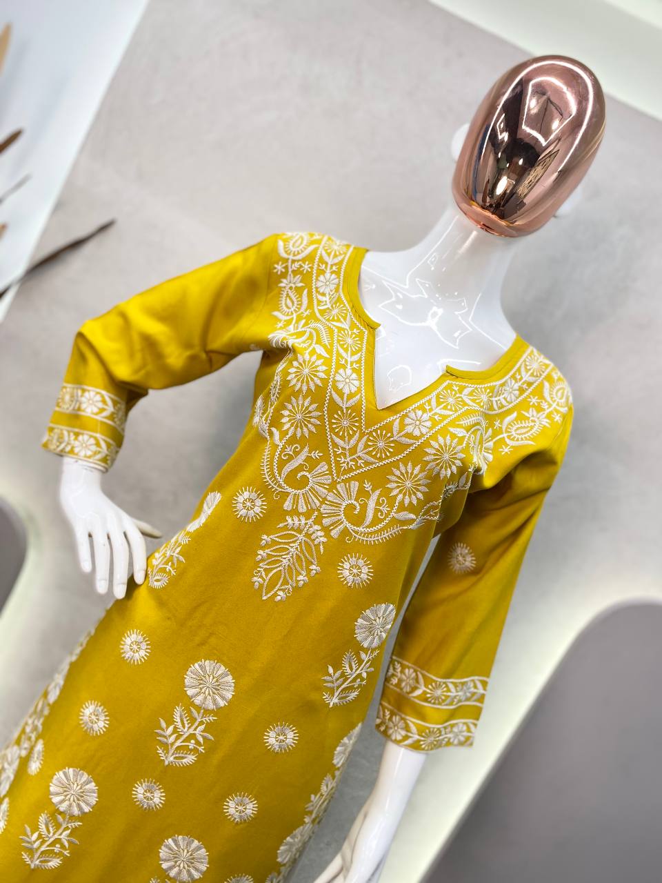 Yellow Designer Chikankari Special Kurta With Pan Set