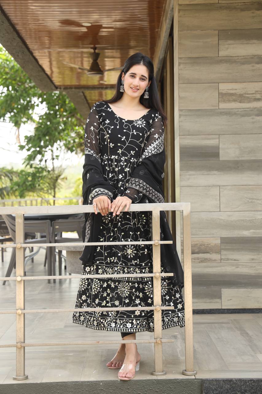 Black Heavy Work Anarkali Suit Set