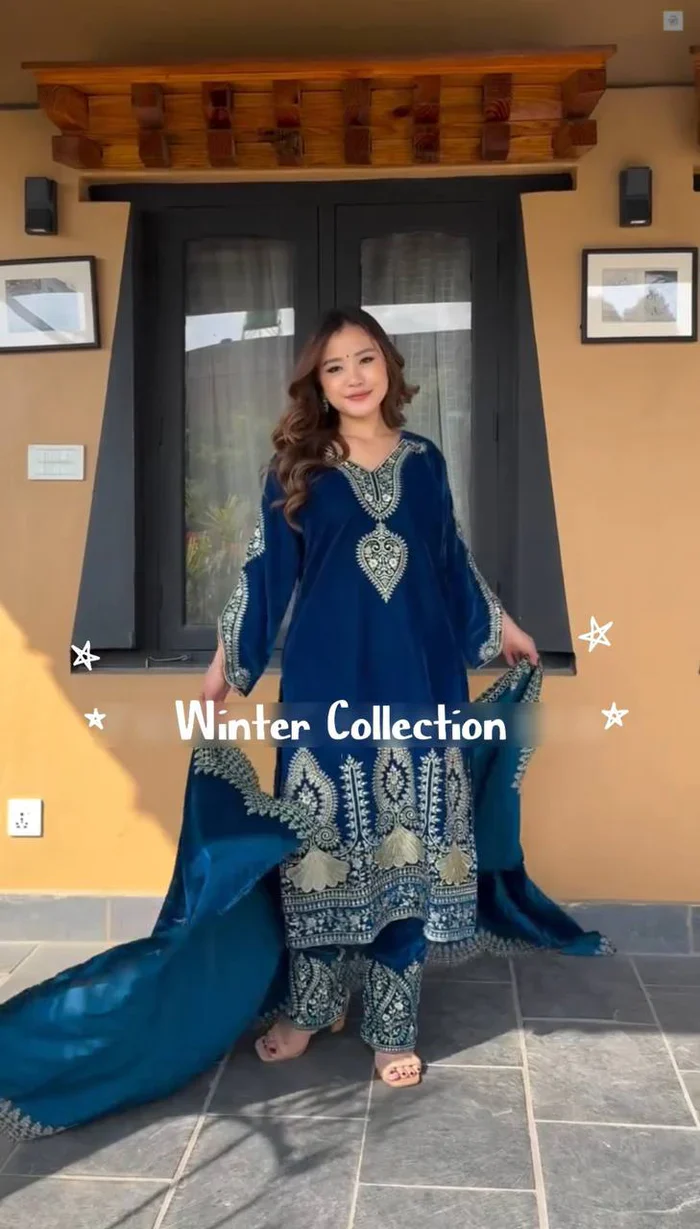 Blue Designer Velevet Suit For this Winter