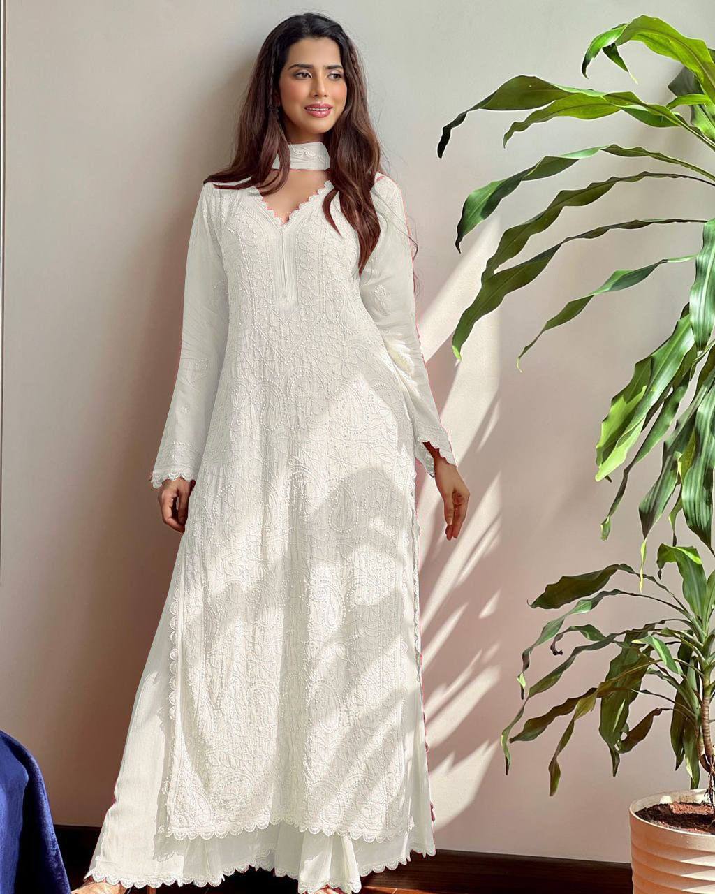 White New Trend Chikankari special Ethnic Set