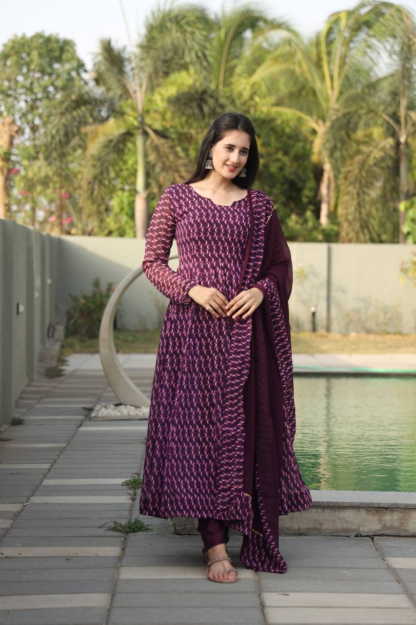 Purple Premium Anarkali Suit Set